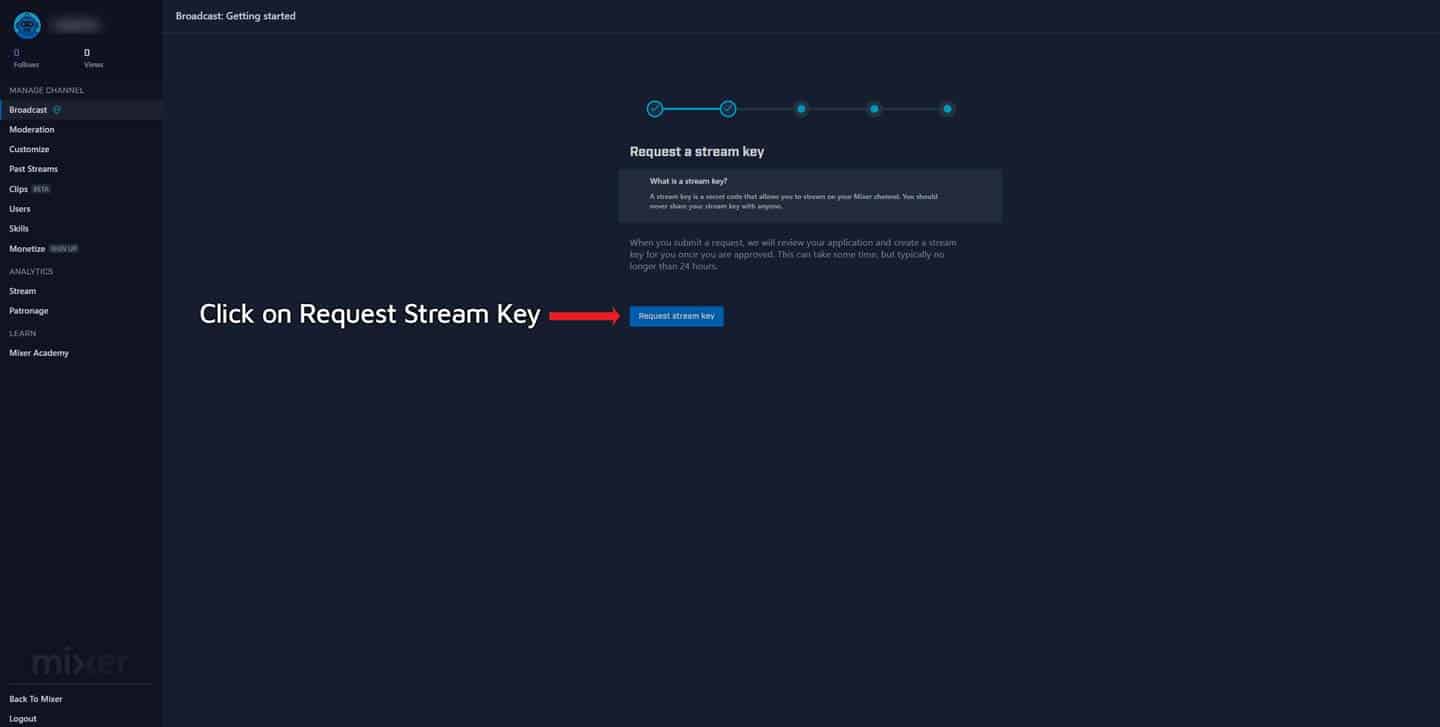 How To Find Your Mixer Stream Key Step 2