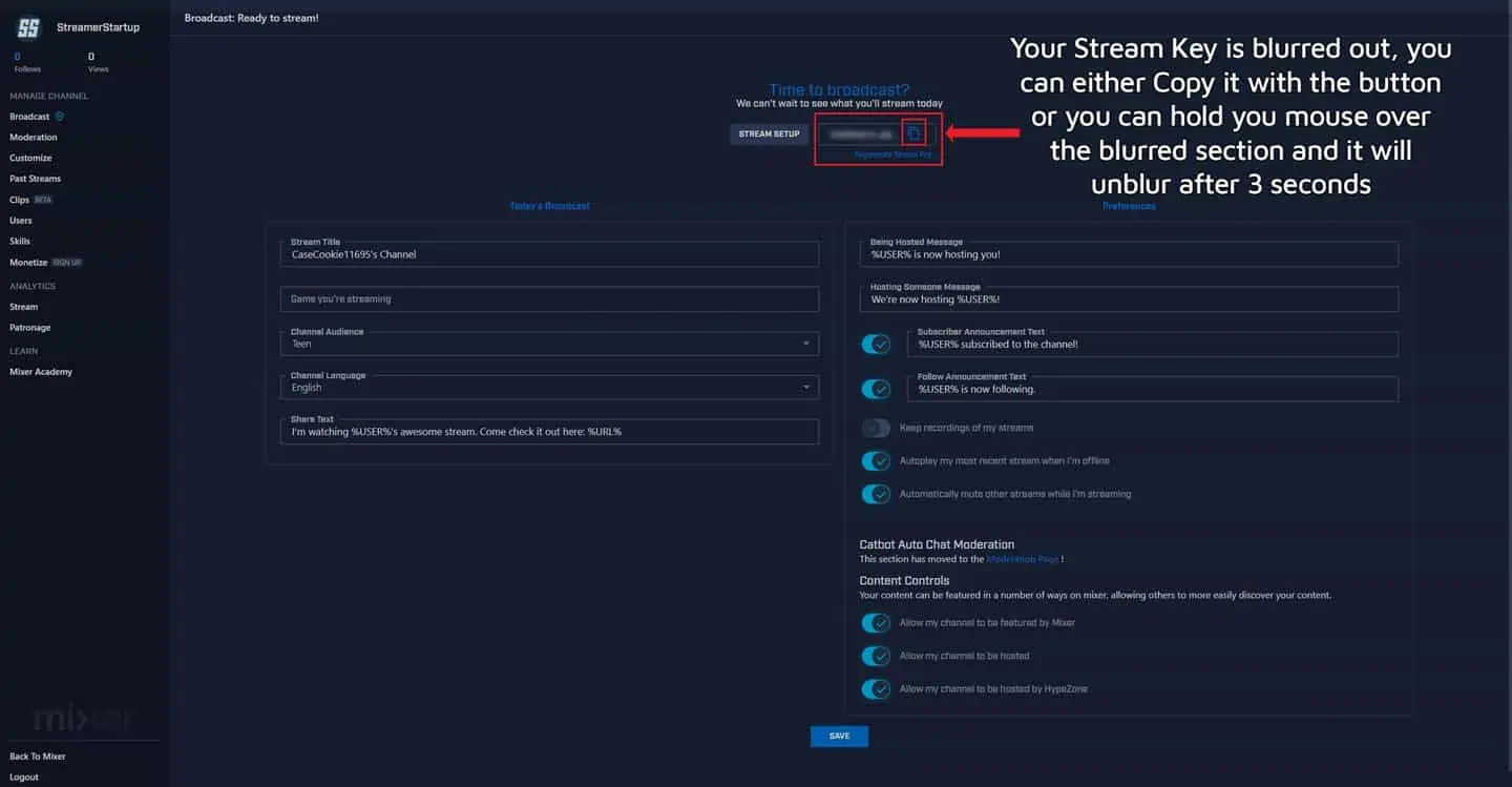 How To Find Your Mixer Stream Key Step 6-1